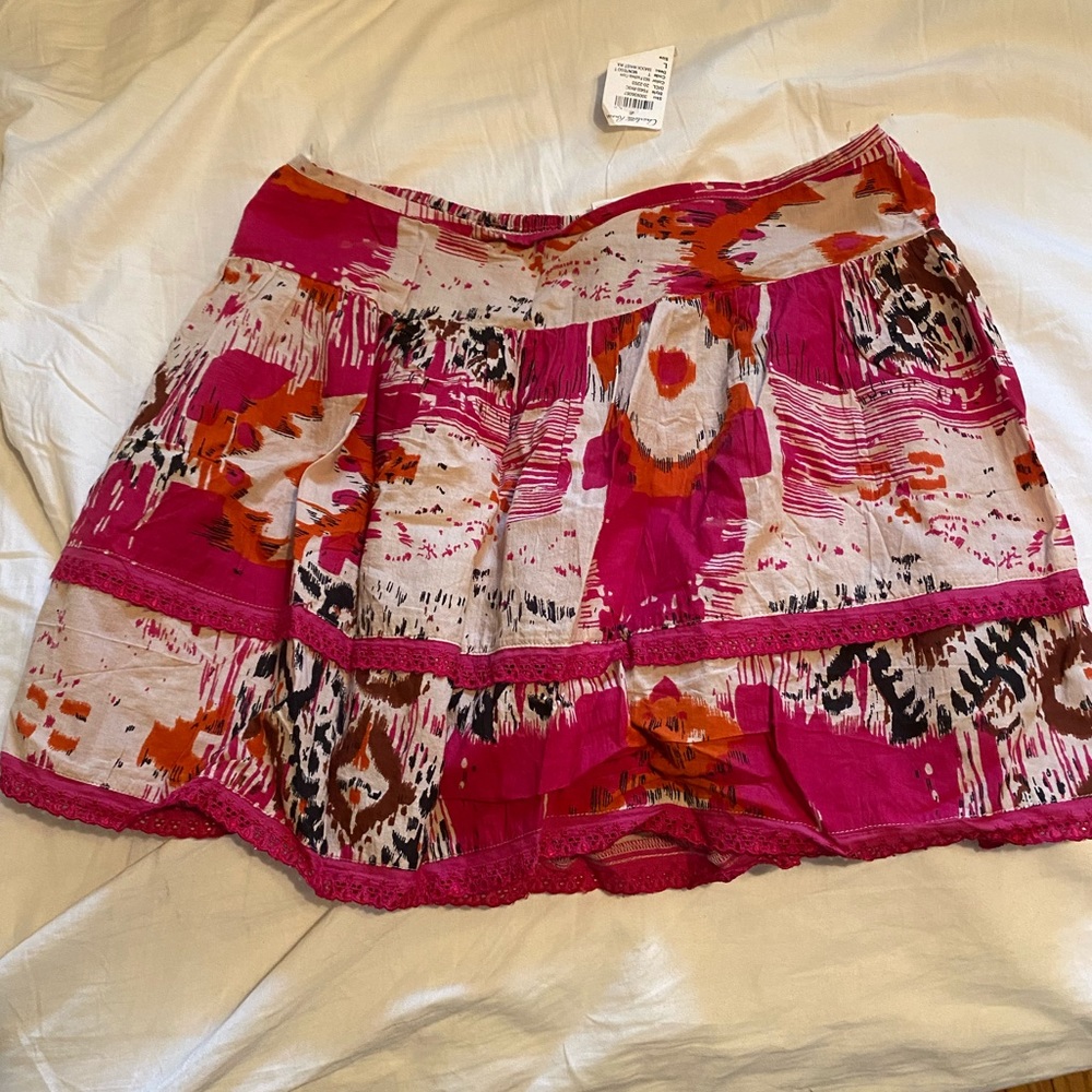 Pink and orange printed mini skirt